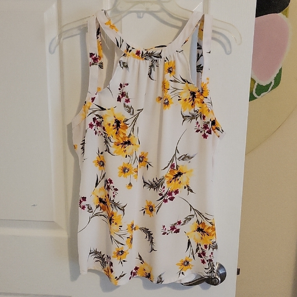 Express SzLG Elegant Floral dual strap Tank Top - Yellow and White